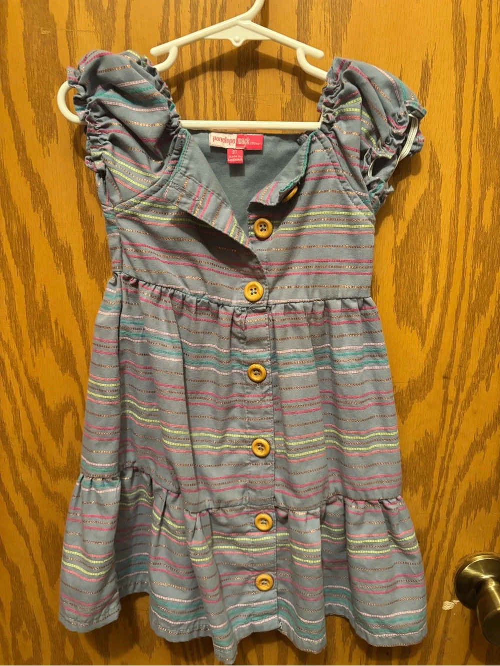 Penelope Mack Light Blue Striped Button-Front Dress